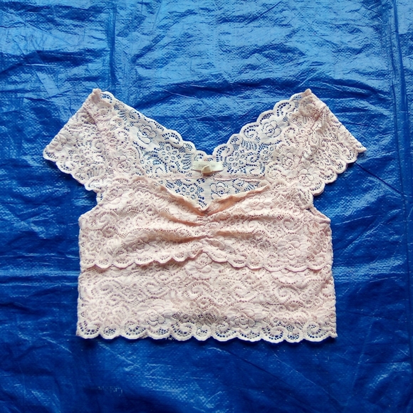 Paper Tee Pink Lace Crop Top - Picture 1 of 6
